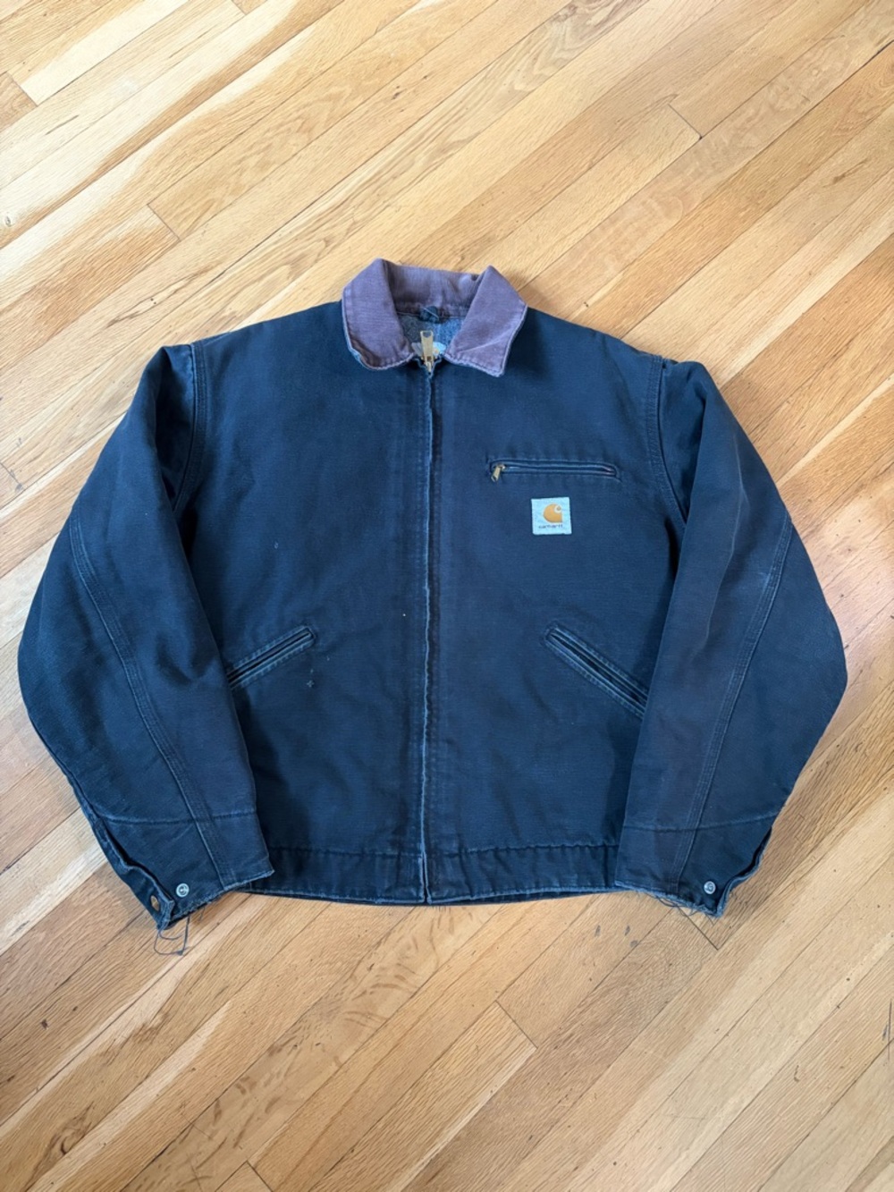 Carhartt Black Duck Detroit Jacket with Brown Corduroy Collar